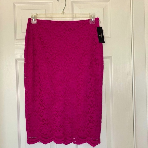 Lace Bright Pink Pencil Skirt - Picture 2 of 14